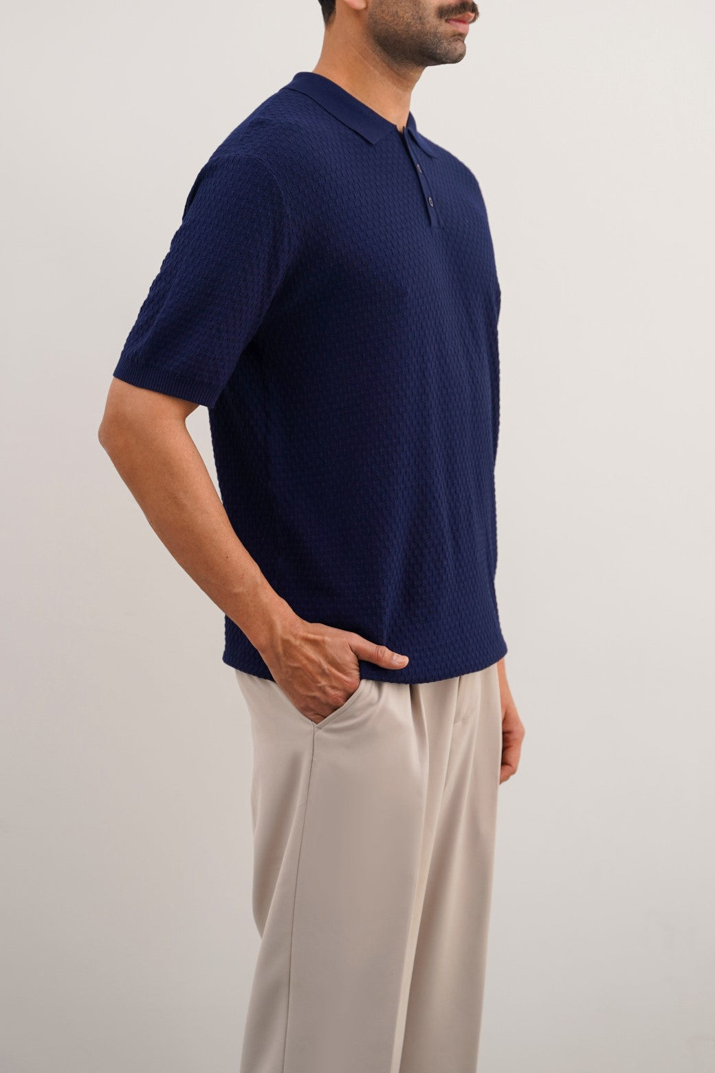 Navy Soft Textured Regular Fit Polo Shirt