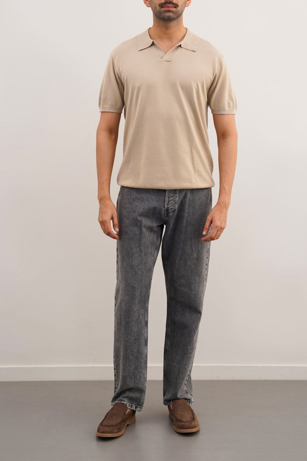Beige Relaxed Fit Soft Textured Polo Shirt