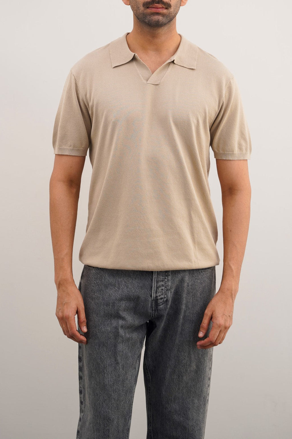 Beige Relaxed Fit Soft Textured Polo Shirt – Cool Havn