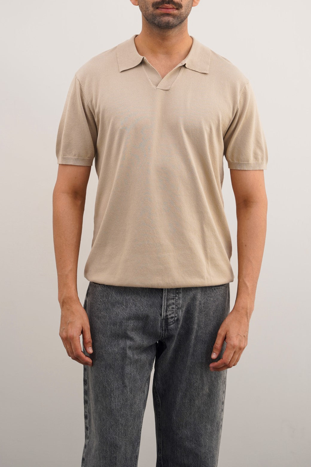 Beige Relaxed Fit Soft Textured Polo Shirt
