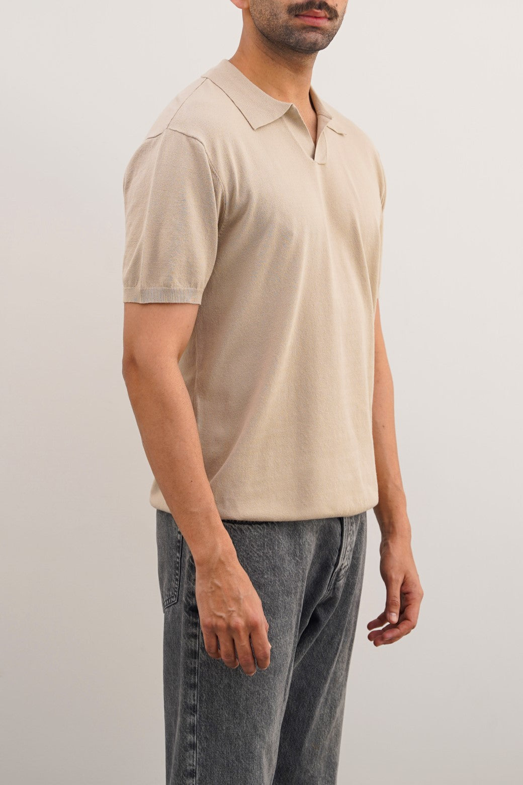Beige Relaxed Fit Soft Textured Polo Shirt