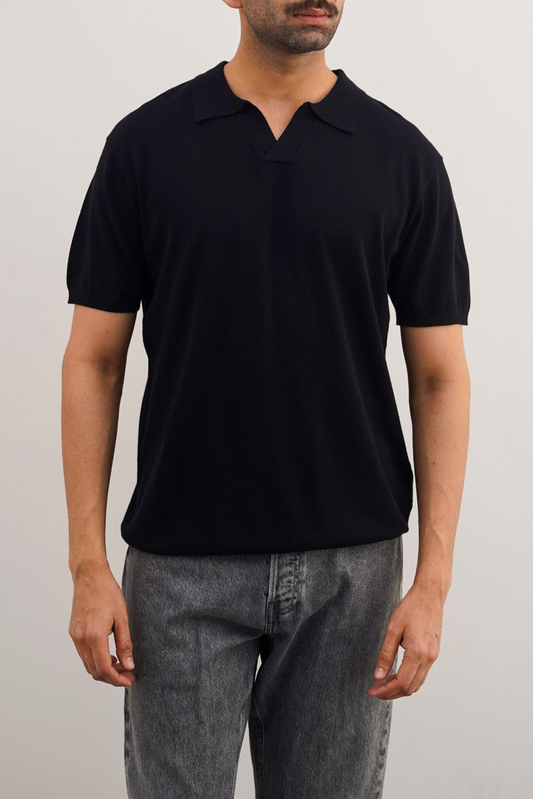 Black Relaxed Fit Soft Textured Polo Shirt