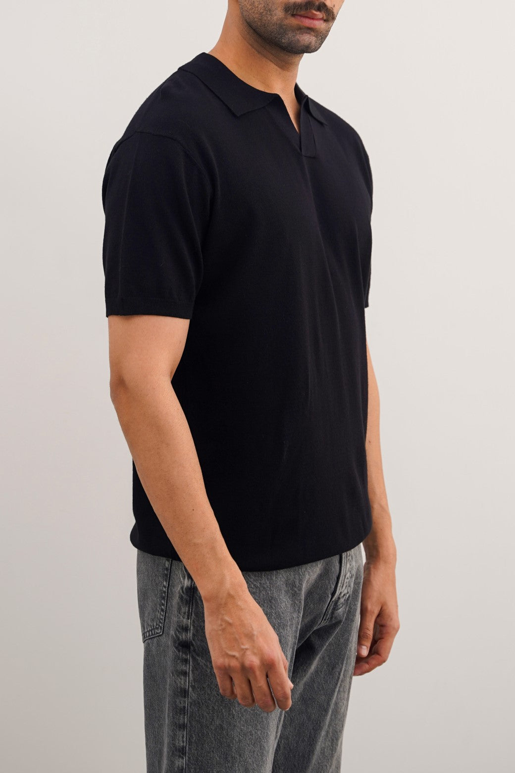 Black Relaxed Fit Soft Textured Polo Shirt