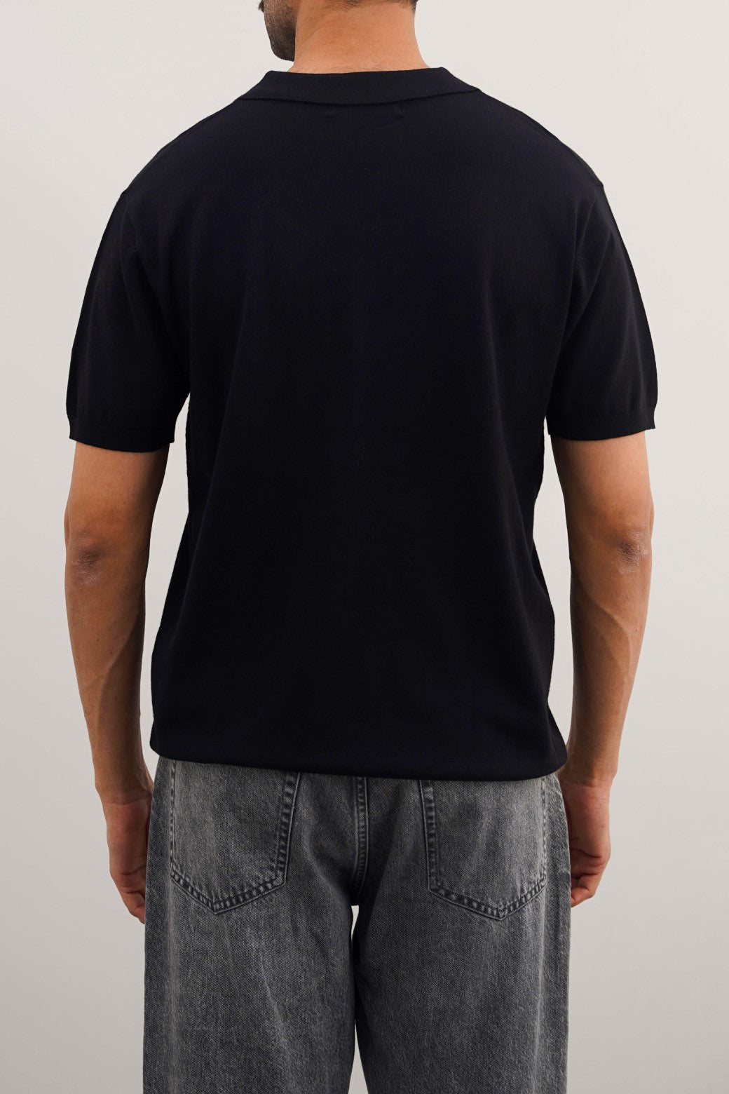 Black Relaxed Fit Soft Textured Polo Shirt