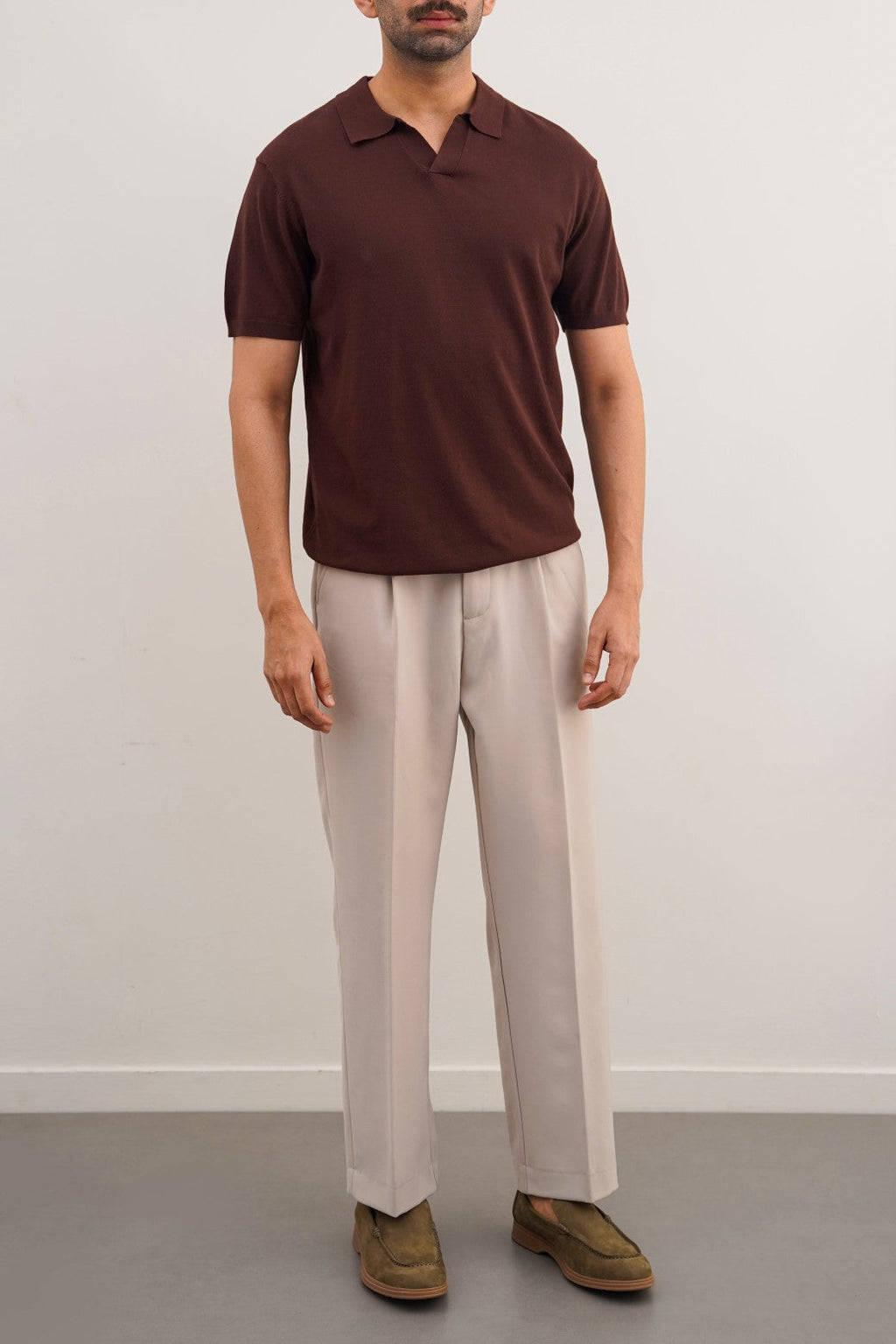 Brown Soft Textured Relaxed Fit Polo Shirt – Cool Havn
