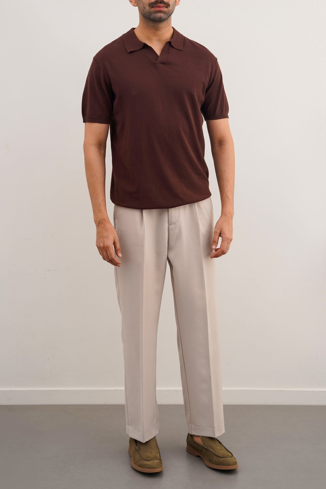 Brown Soft Textured Relaxed Fit Polo Shirt