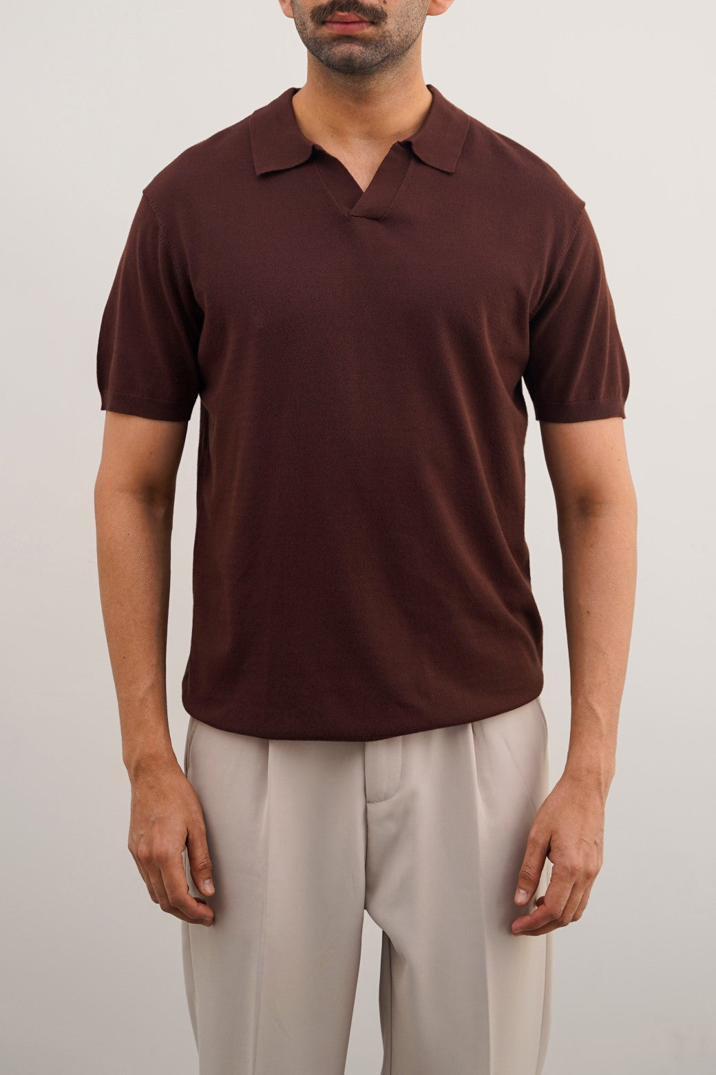 Brown Soft Textured Relaxed Fit Polo Shirt