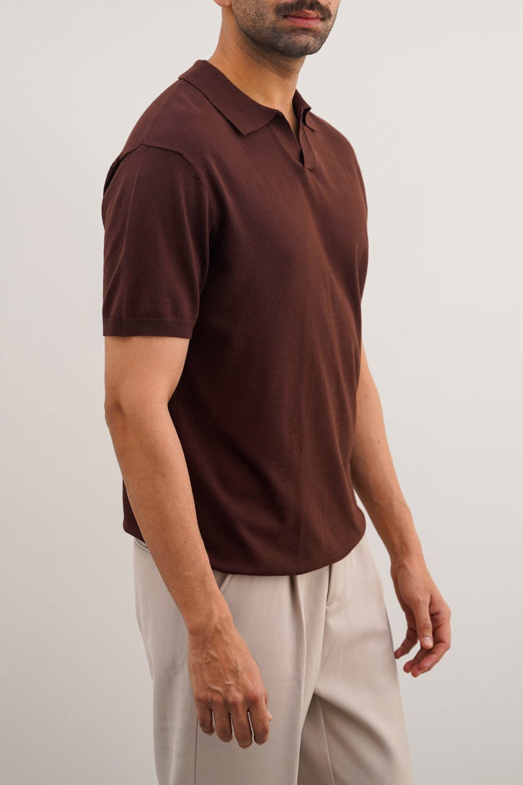Brown Soft Textured Relaxed Fit Polo Shirt – Cool Havn