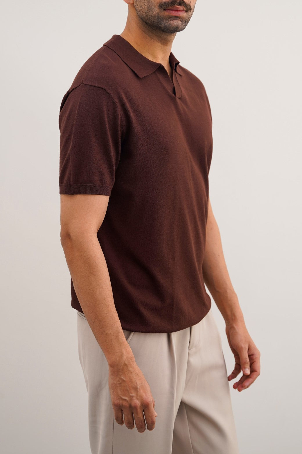 Brown Soft Textured Relaxed Fit Polo Shirt