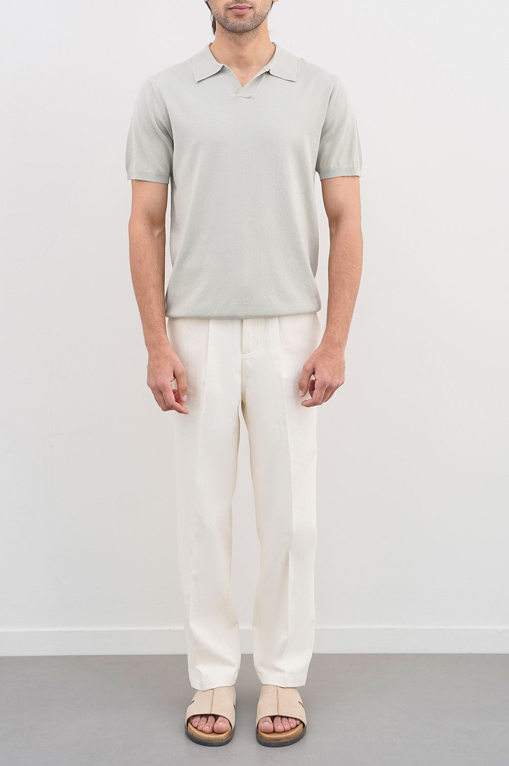 Light Green Relaxed Fit Soft Textured Polo Shirt