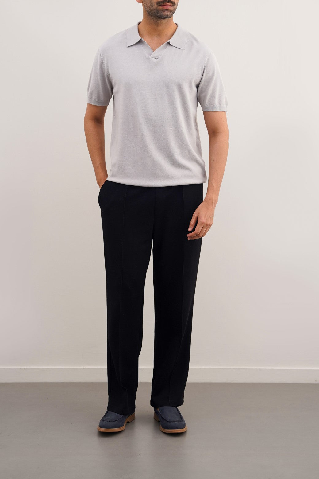Light Grey Soft Textured Relaxed Fit Polo Shirt