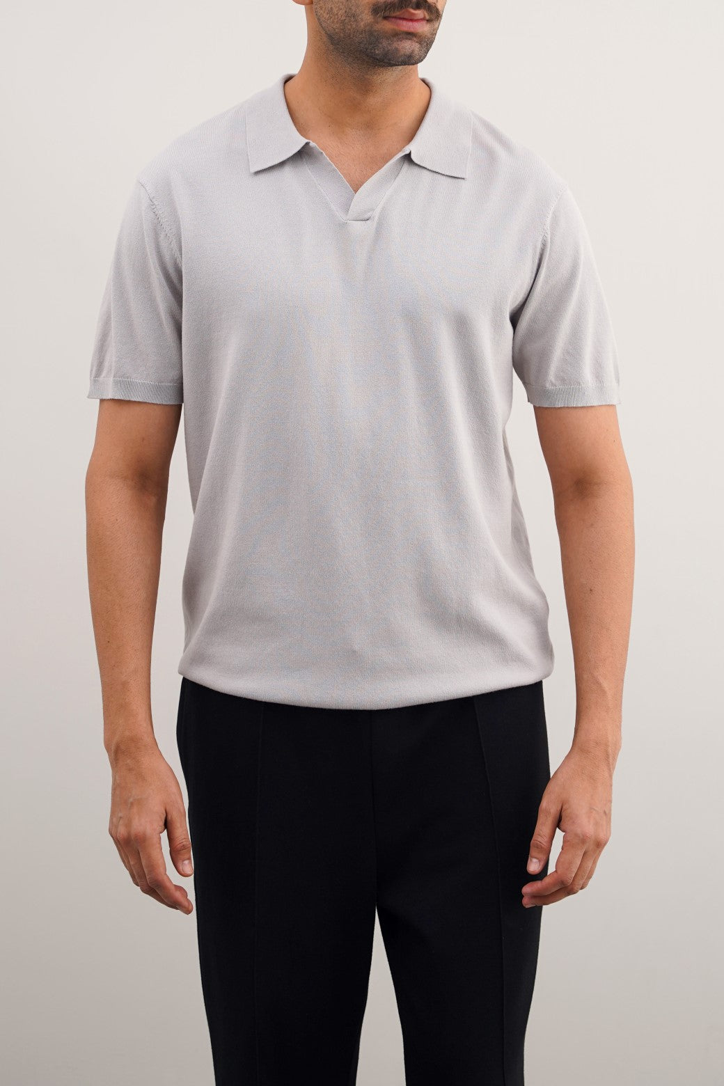 Light Grey Soft Textured Relaxed Fit Polo Shirt