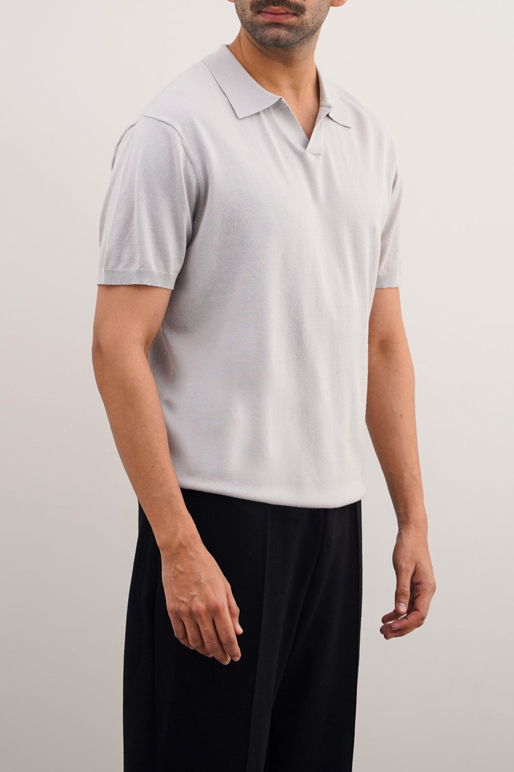 Light Grey Soft Textured Relaxed Fit Polo Shirt