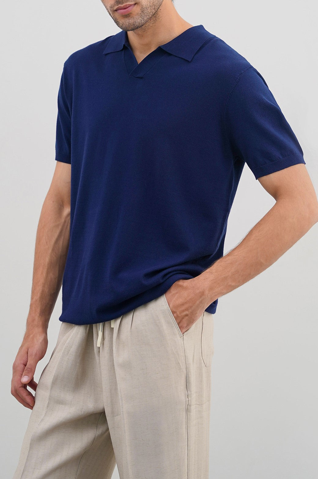 Navy Soft Textured Relaxed Fit Polo Shirt