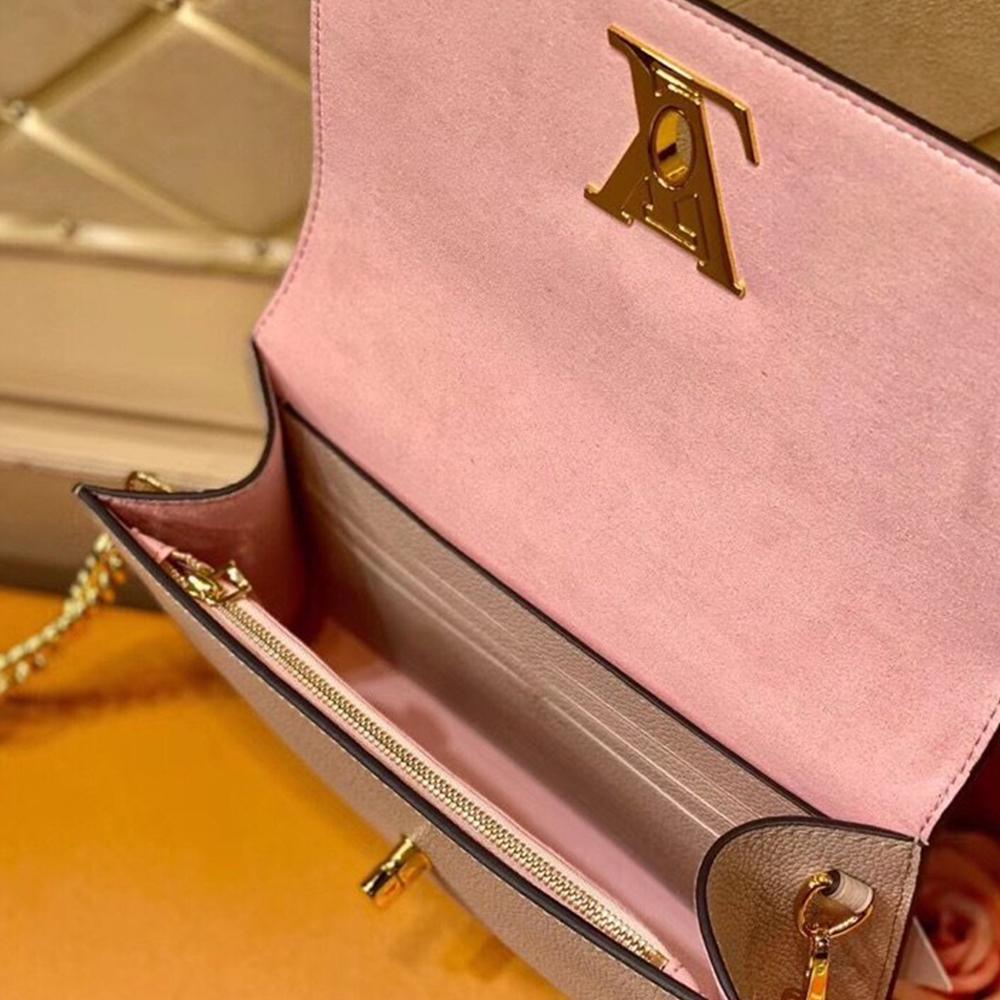 Lv Twist Chain Wallet Light Pink Grain Leather