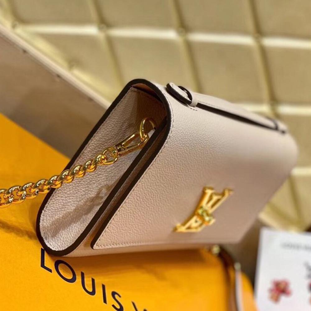 Lv Twist Chain Wallet Light Pink Grain Leather