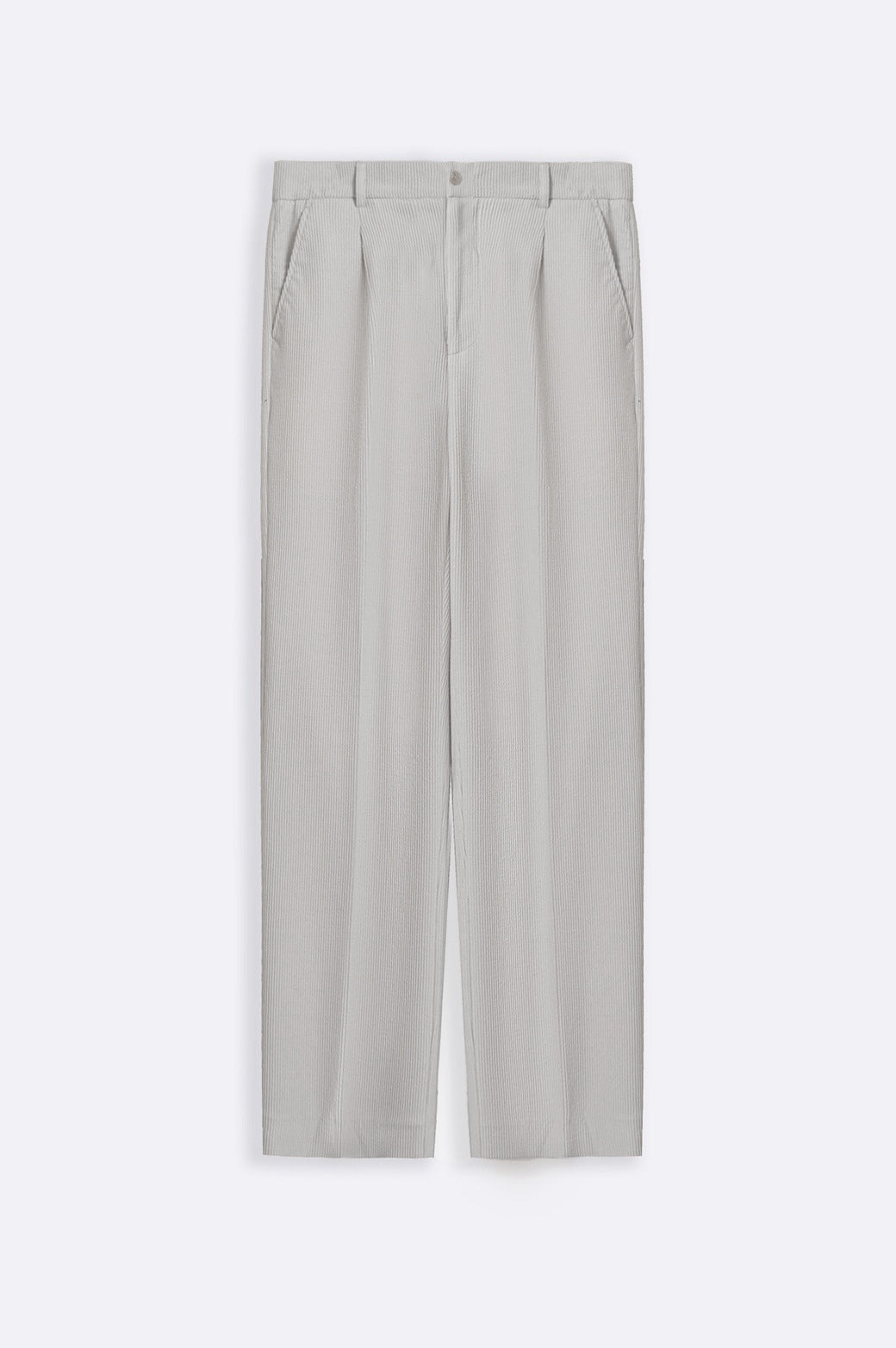 Beige Pleated Regular Fit Textured Trousers