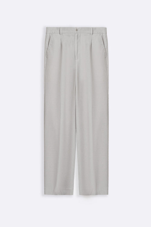 Beige Pleated Regular Fit Textured Trousers