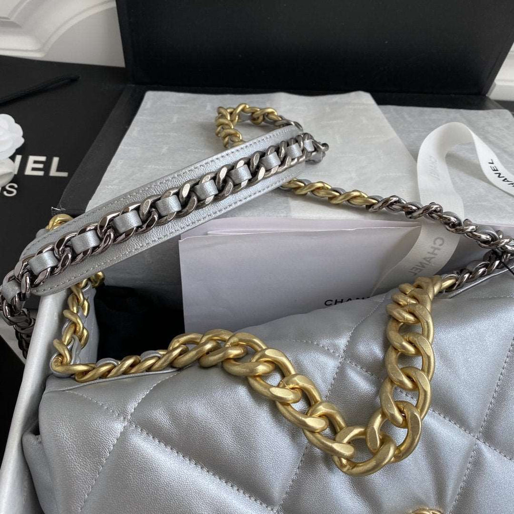 CHANEL 19 Large Flap Bag Silver
