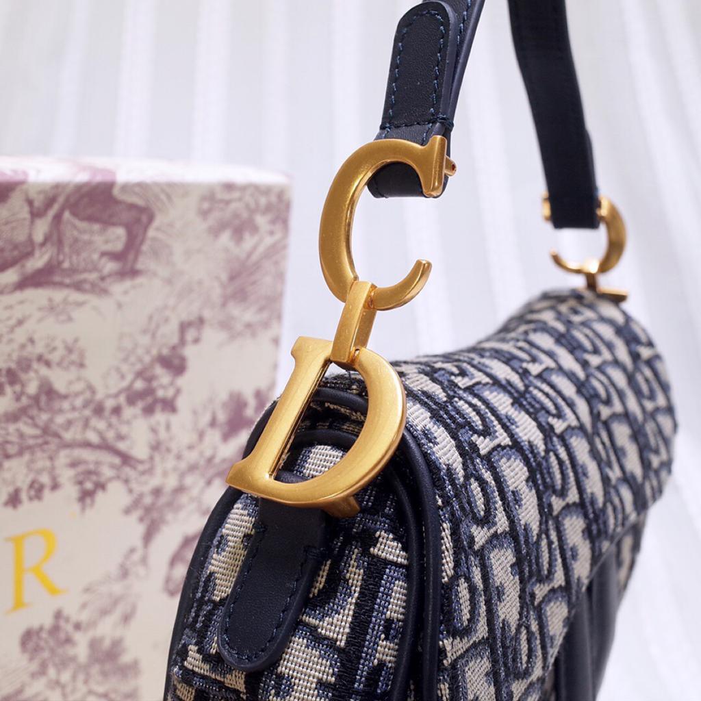 Dior Mini Saddle Bag Blue Oblique Jacquard