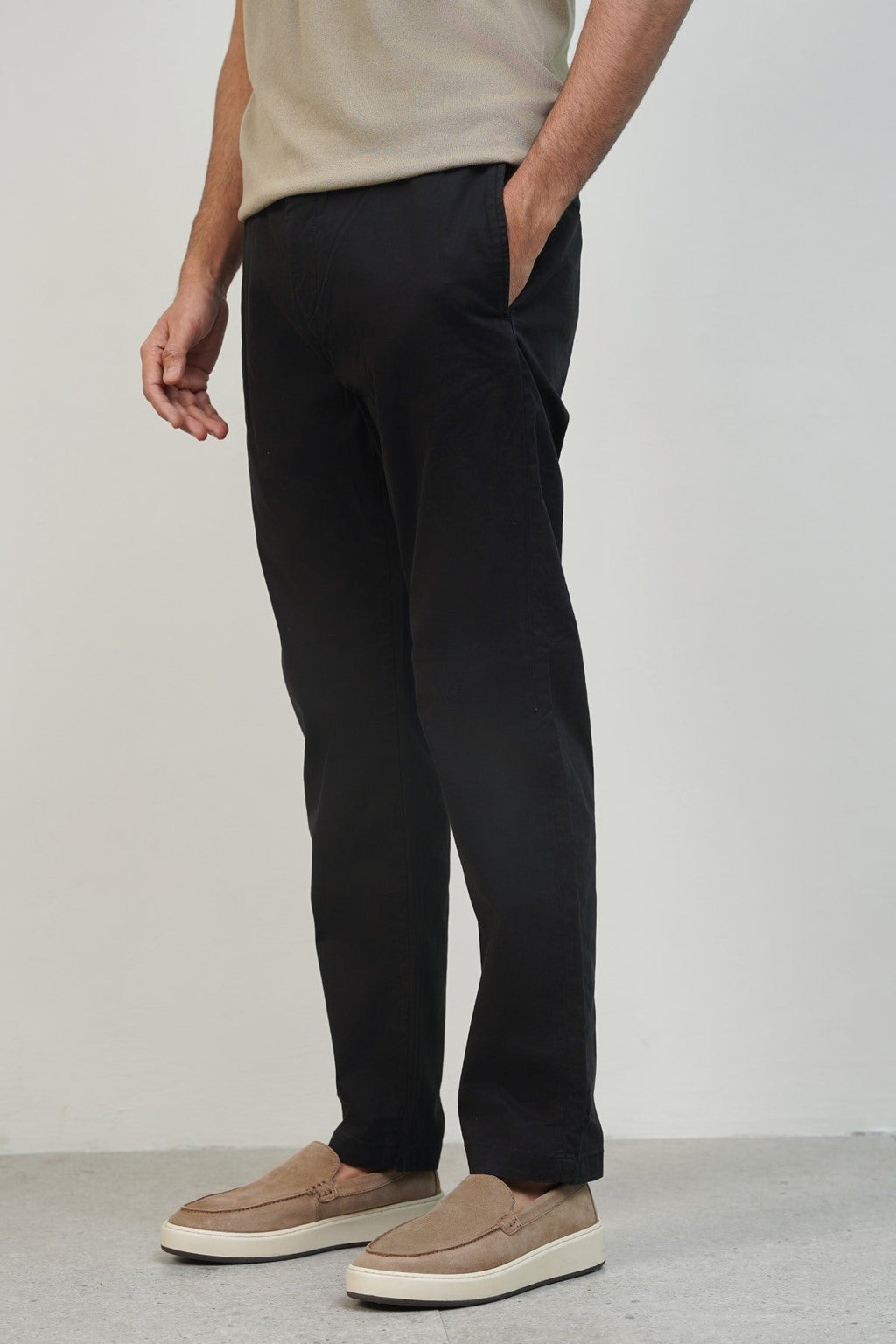 Black Soft Slim Straight Pants with Elastic Waistband – Cool Havn