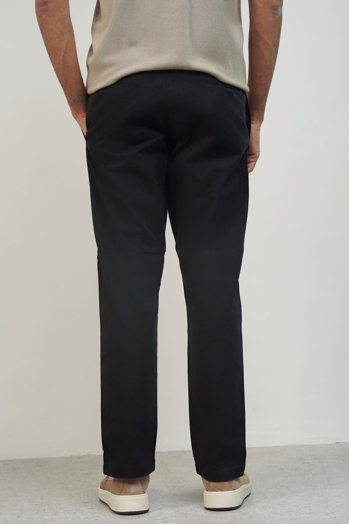Black Soft Slim Straight Pants with Elastic Waistband